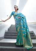 Aqua Blue Hand Woven Kanjivaram Silk Saree