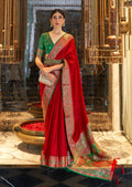 Maroon Red Woven Handloom Traditional Cotton Silk Saree