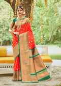 Deep Orange Woven Banarasi Silk Saree