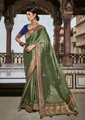 Moss Green Woven Traditional Banarasi Silk Saree