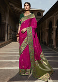 Magenta Pink Woven Traditional Banarasi Silk Saree