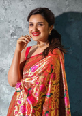 Ruby Red Woven Brocade Paithani Silk Saree