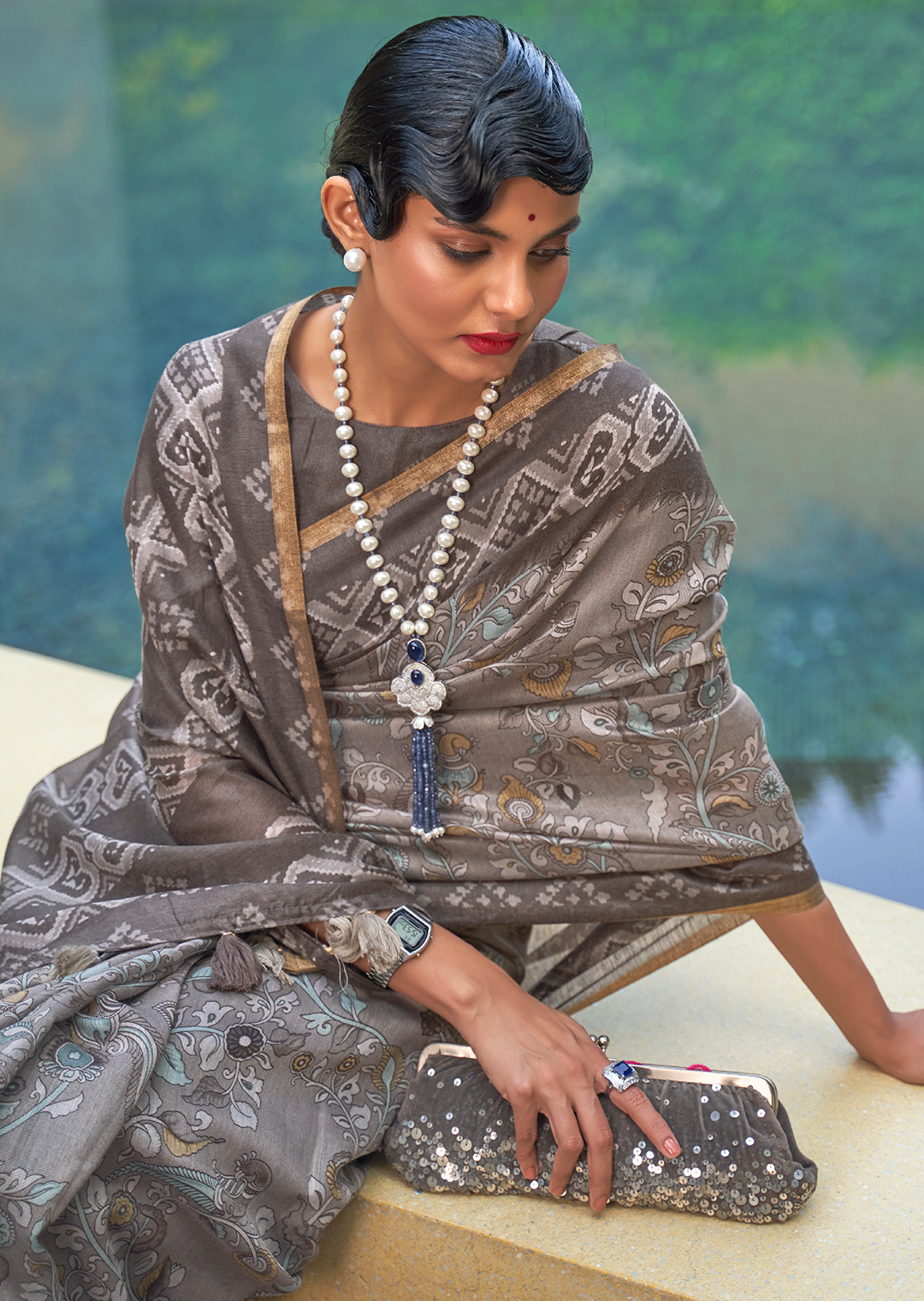 Light Grey Woven handloom Chanderi Cotton Saree