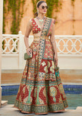 Brick Red Woven Traditional Rajwadi Patola Silk Lehenga