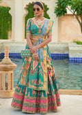 Turquoise Green Woven Traditional Rajwadi Patola Silk Lehenga