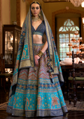 Deep Sky Blue Woven Traditional Rajwadi Patola Silk Lehenga