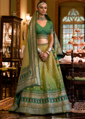 Jade Green Woven Traditional Rajwadi Patola Silk Lehenga