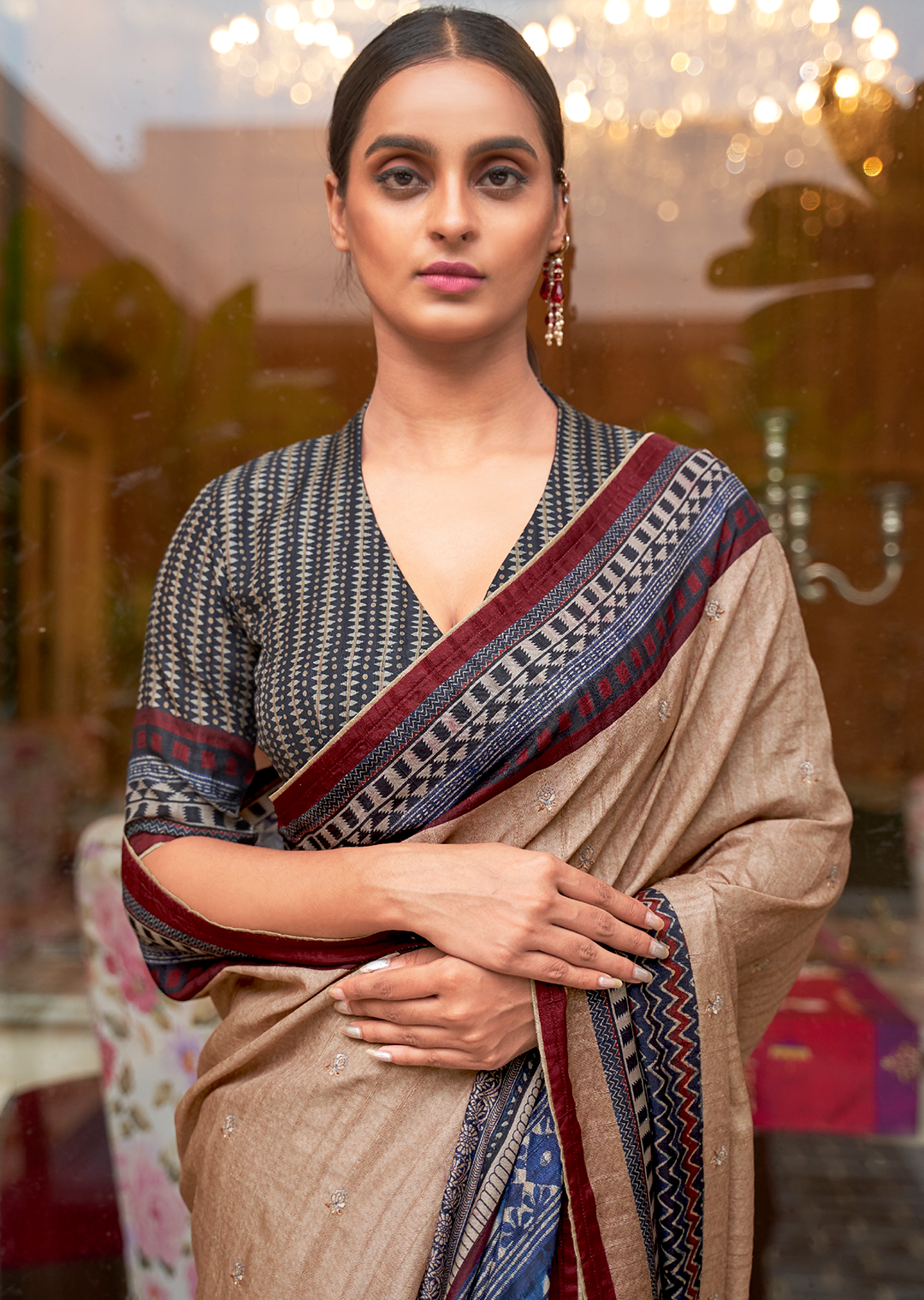 Beige Woven Pure Handloom Khaddi Jute Silk Saree