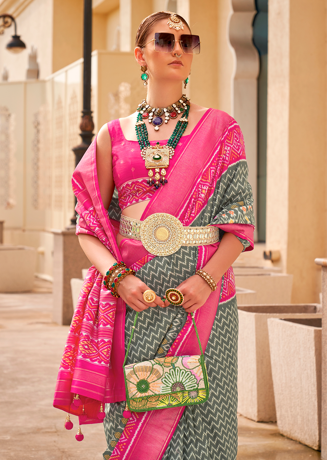 Moss Green Woven Patola Silk Saree