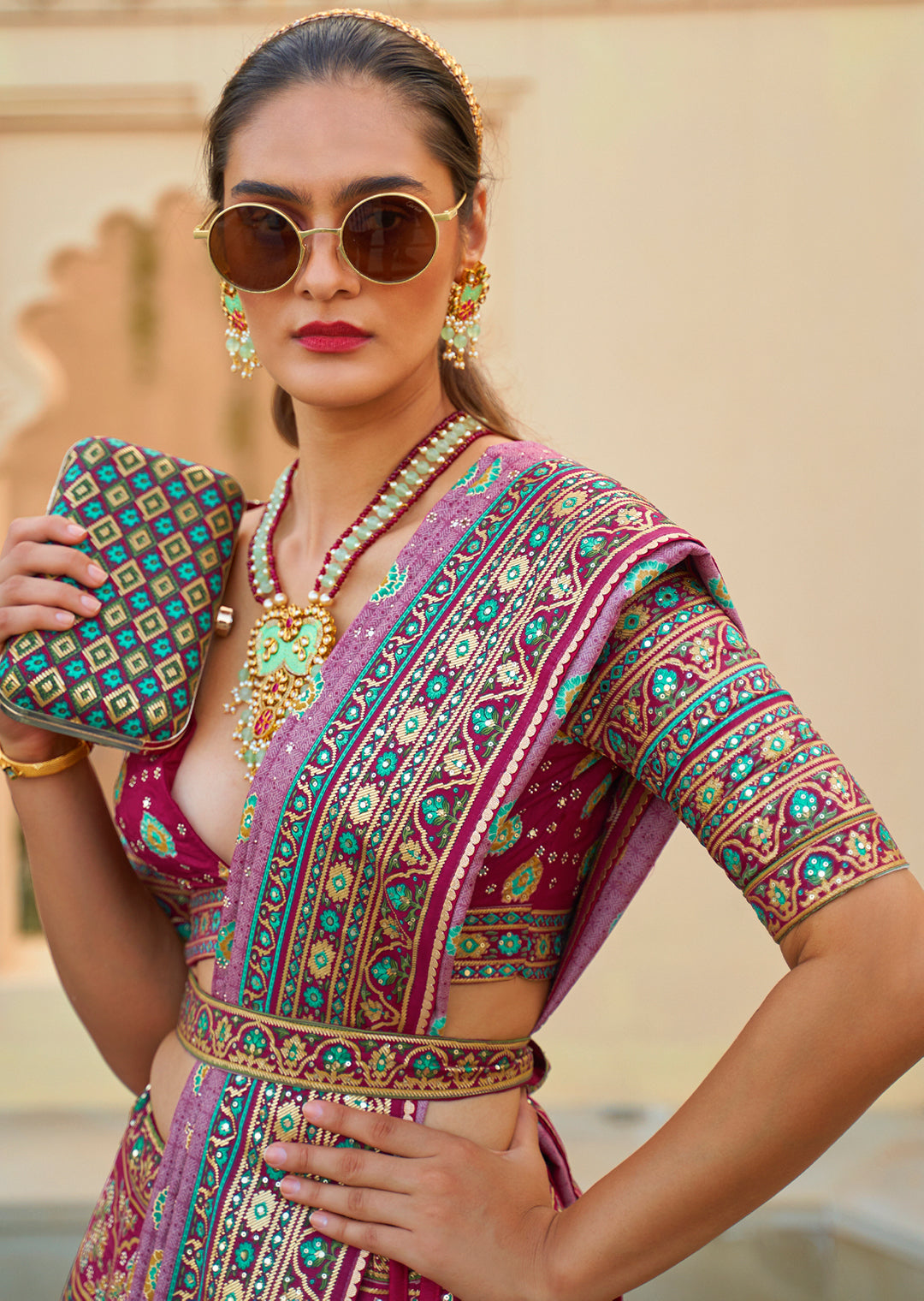 Magenta Purple Woven Traditional Rajwadi Patola Silk Lehenga