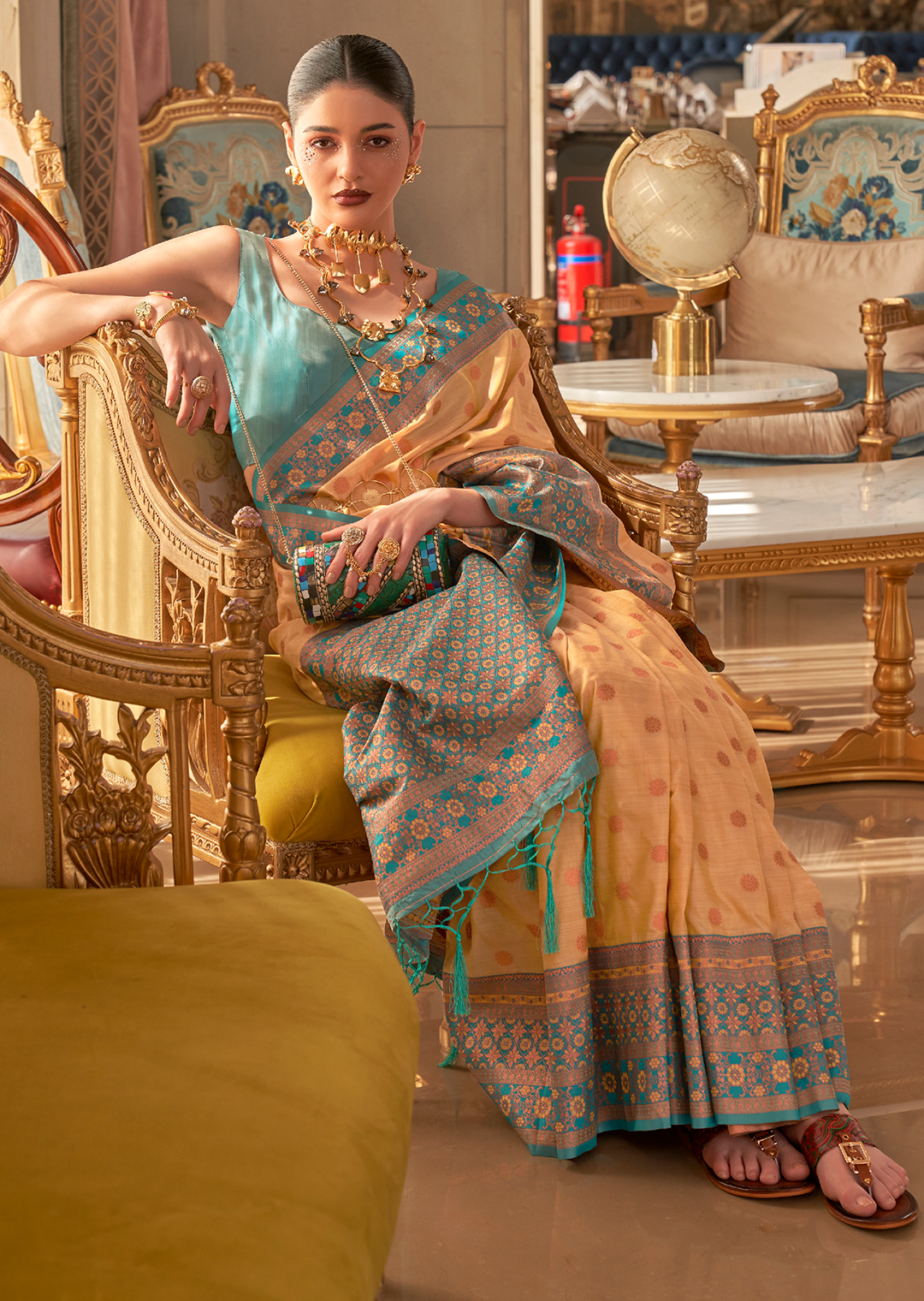 Yellow Copper  Copper Zari Woven Pure Handloom Banarasi Silk Saree