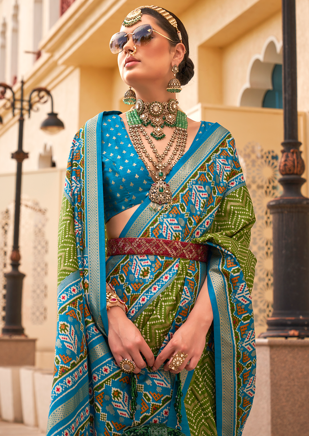 Olive Green Woven Patola Silk Saree