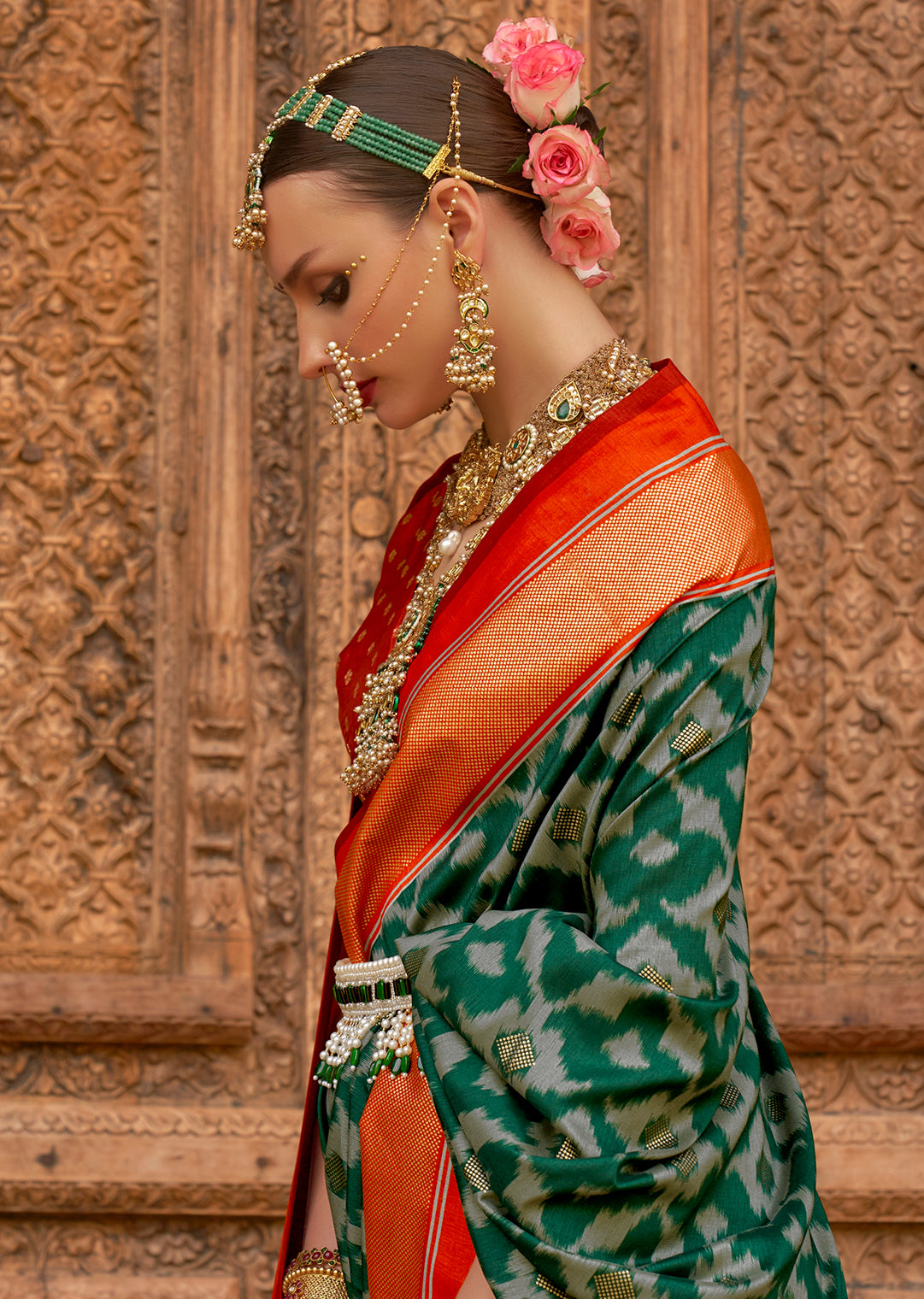 Jade Green Woven Patola Silk Saree