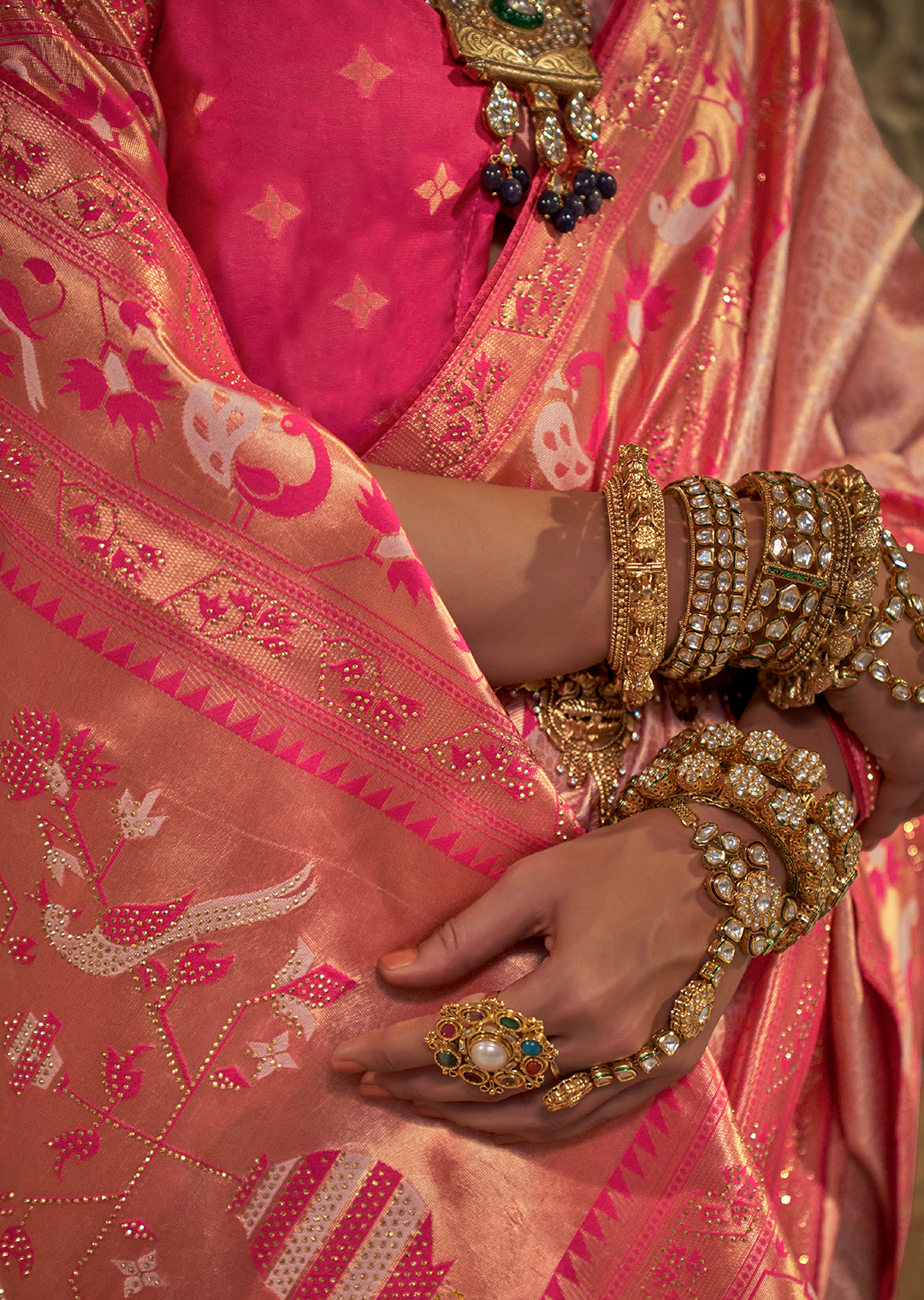 Pastel Pink Zari Woven Kanjivaram Paithani Silk Saree