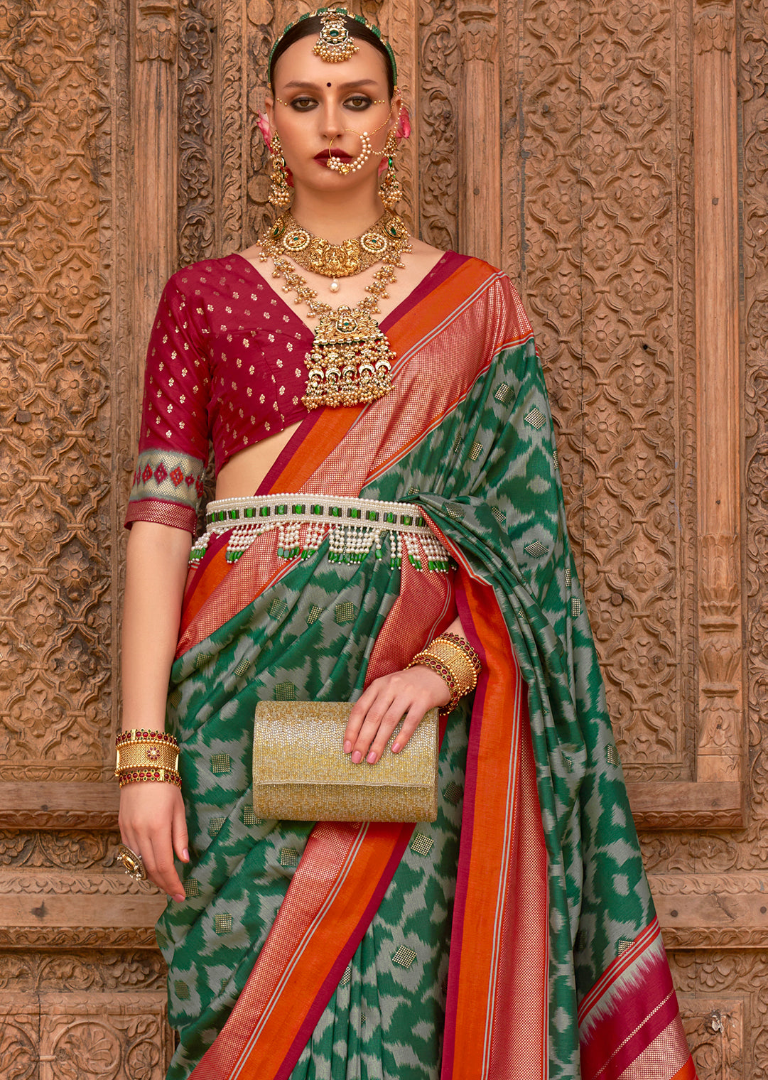 Jade Green Woven Patola Silk Saree