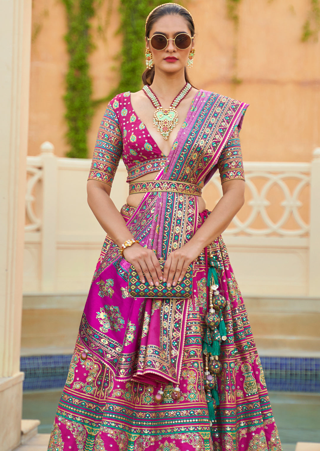 Magenta Purple Woven Traditional Rajwadi Patola Silk Lehenga