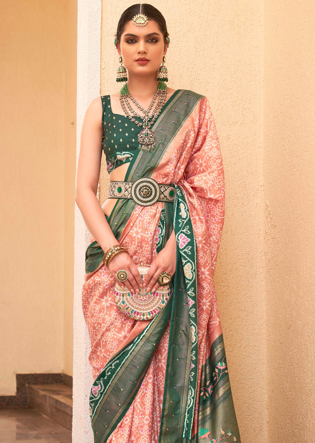 Peach Woven Traditional Patola Silk Saree