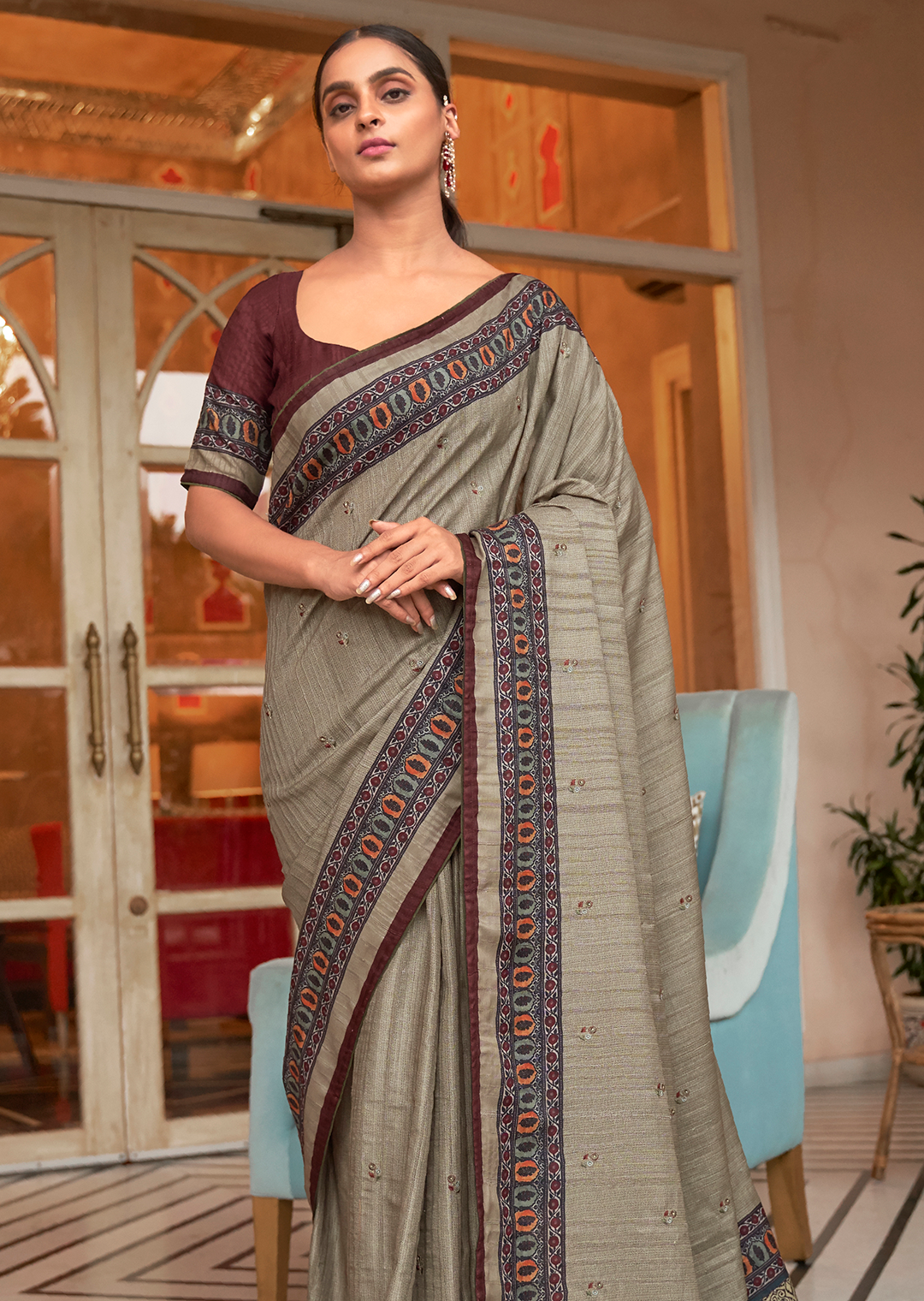 Sage Green Woven Pure Handloom Khaddi Jute Silk Saree