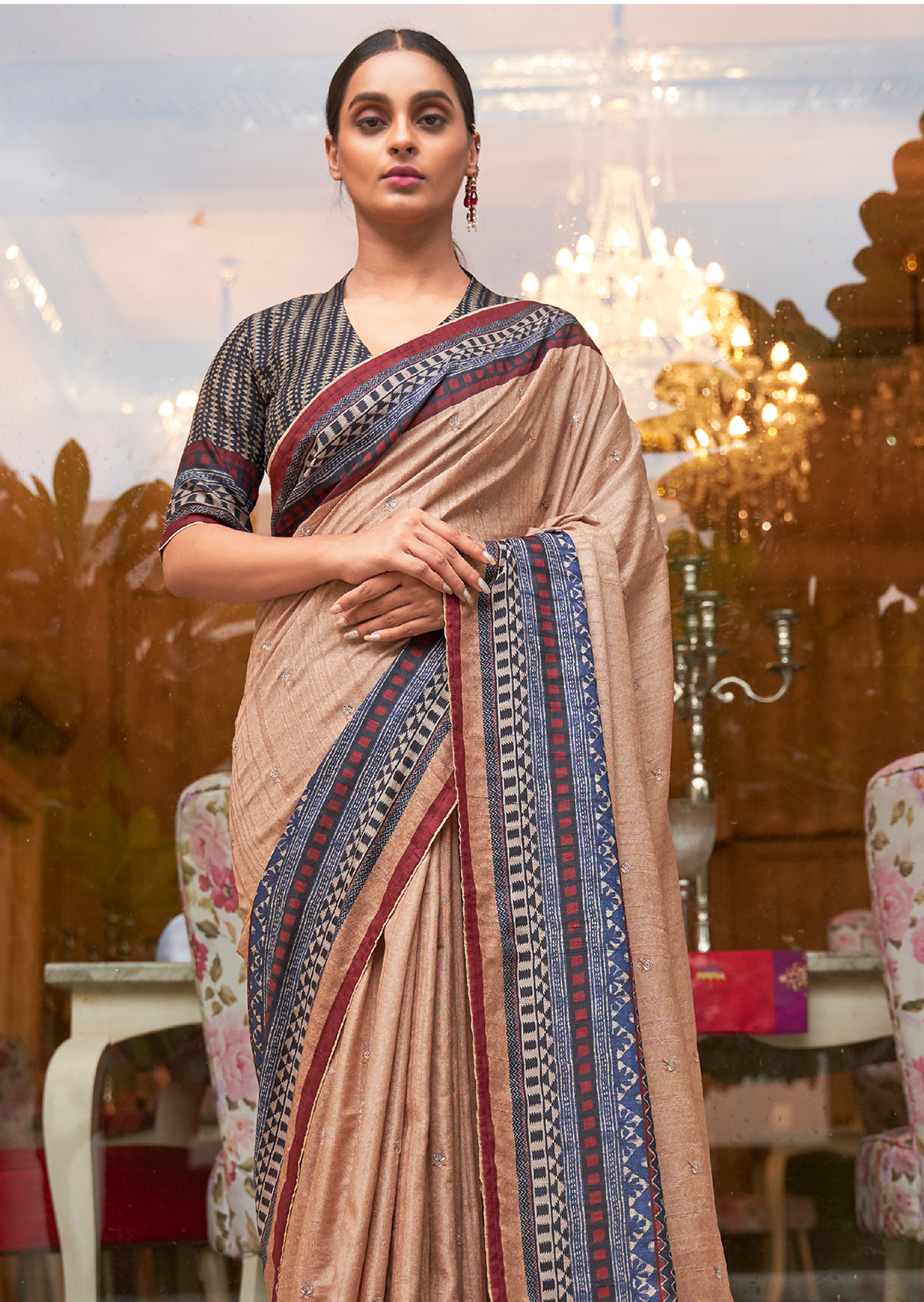 Beige Woven Pure Handloom Khaddi Jute Silk Saree