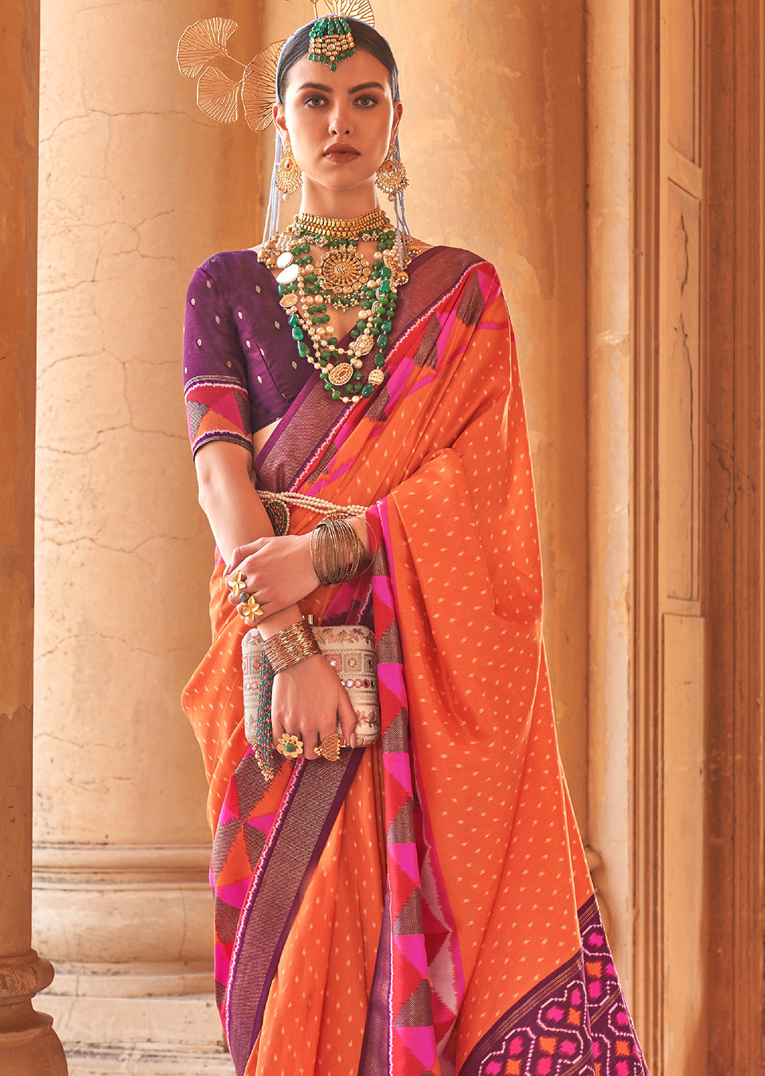 Orange Woven Patola Silk Saree