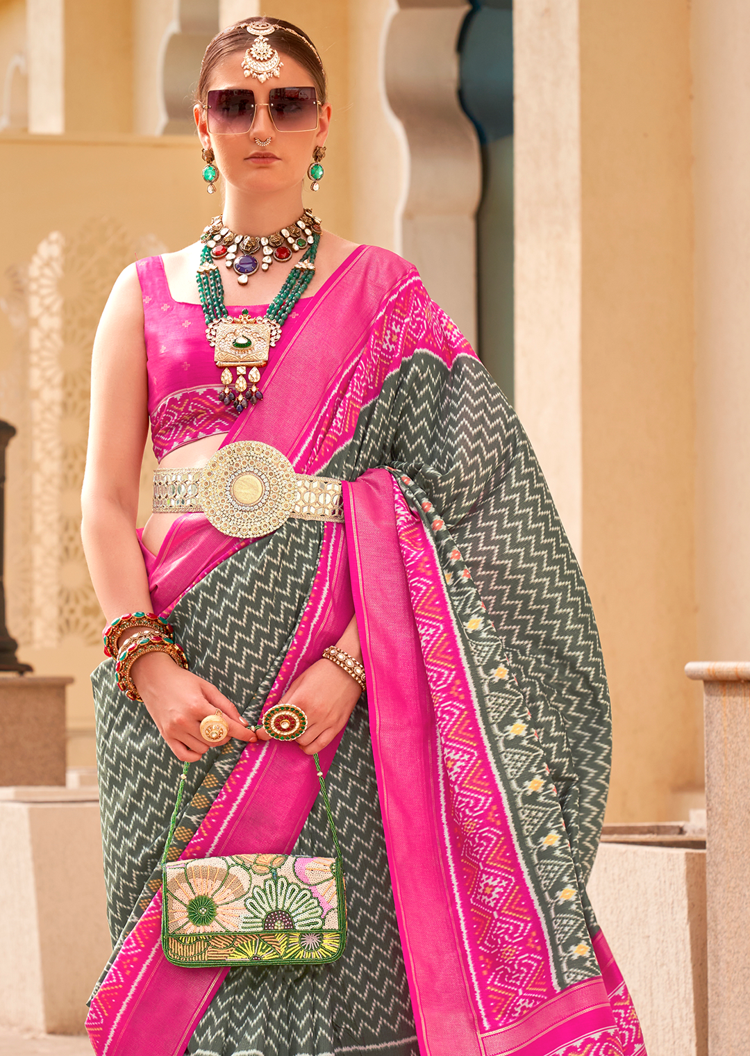 Moss Green Woven Patola Silk Saree