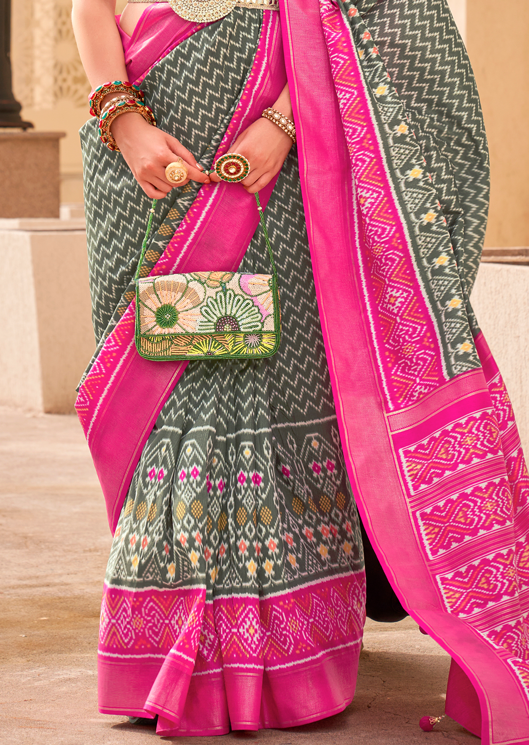 Moss Green Woven Patola Silk Saree