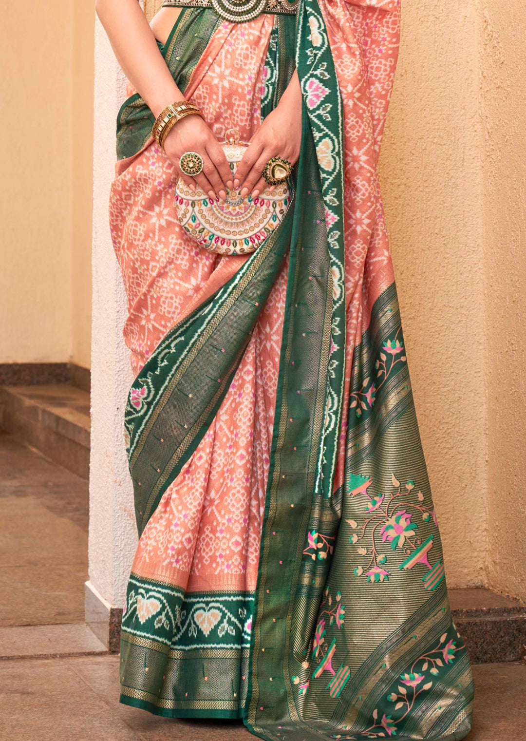 Peach Woven Traditional Patola Silk Saree