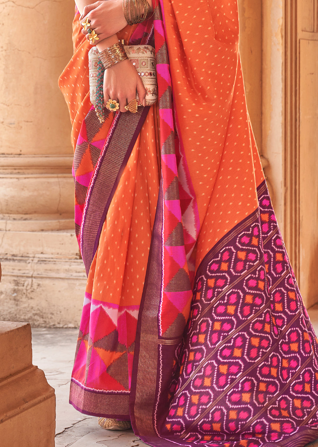 Orange Woven Patola Silk Saree