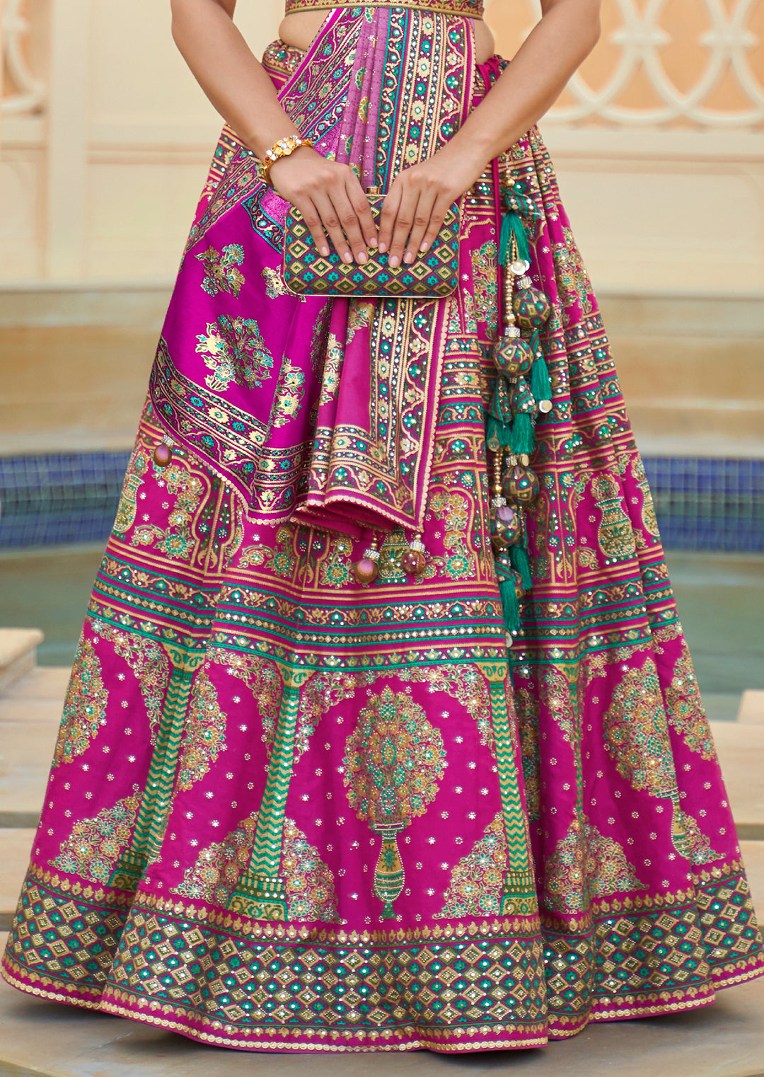 Magenta Purple Woven Traditional Rajwadi Patola Silk Lehenga