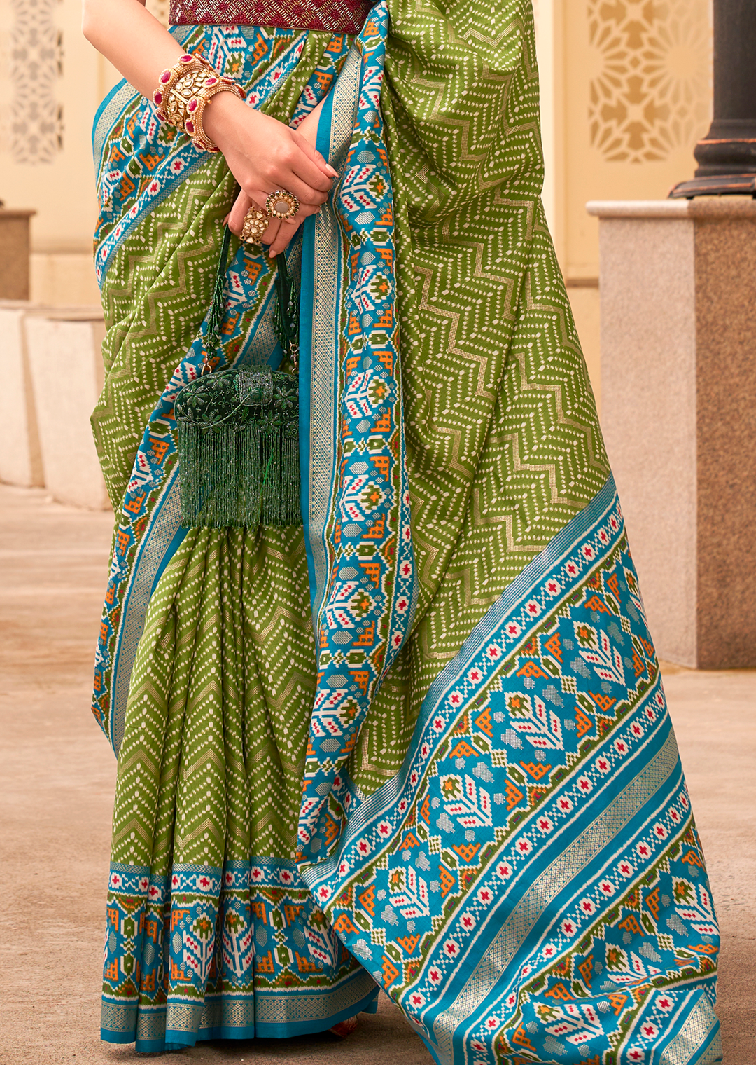 Olive Green Woven Patola Silk Saree