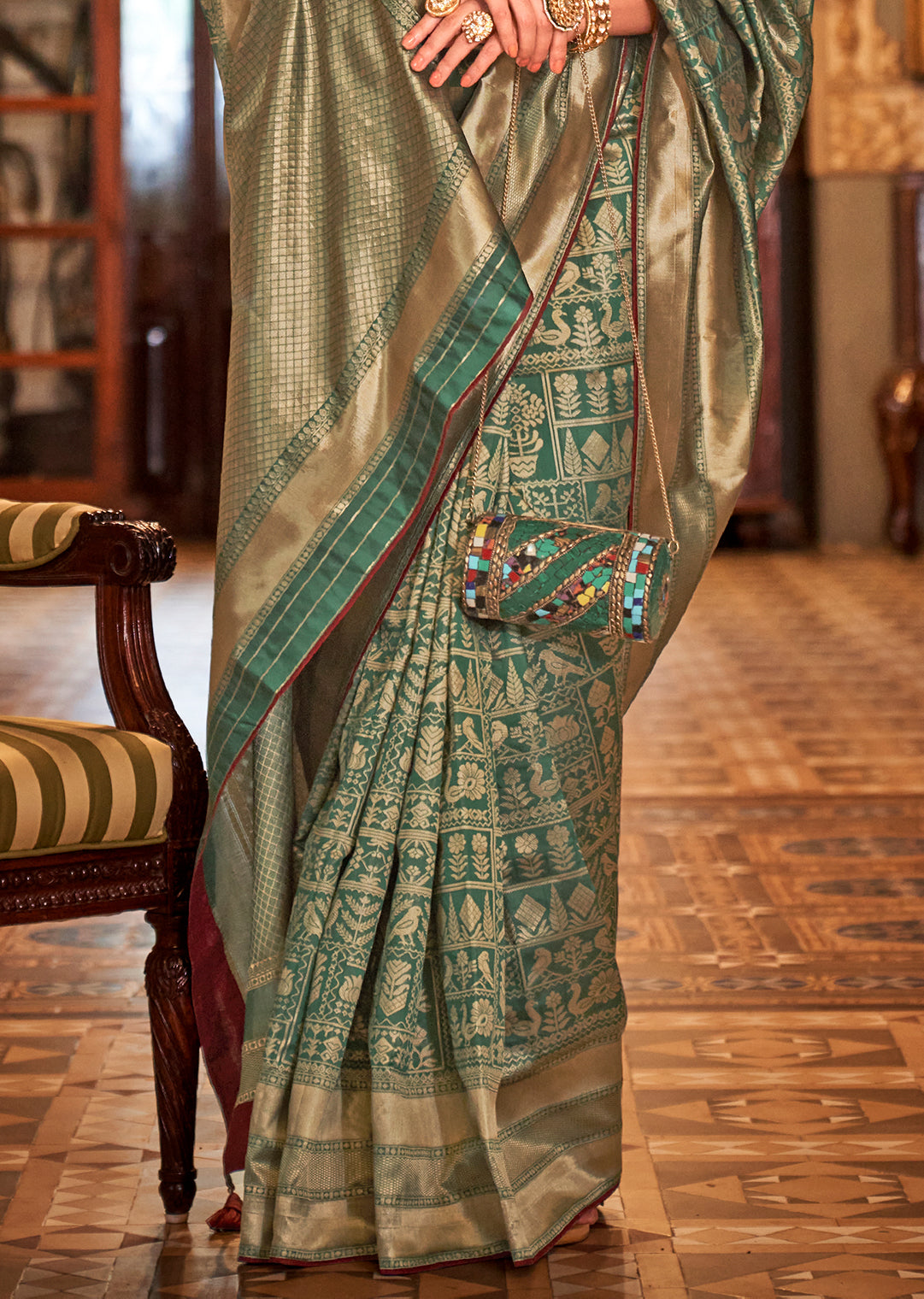 Sea Green Woven Royal Patola Silk Saree