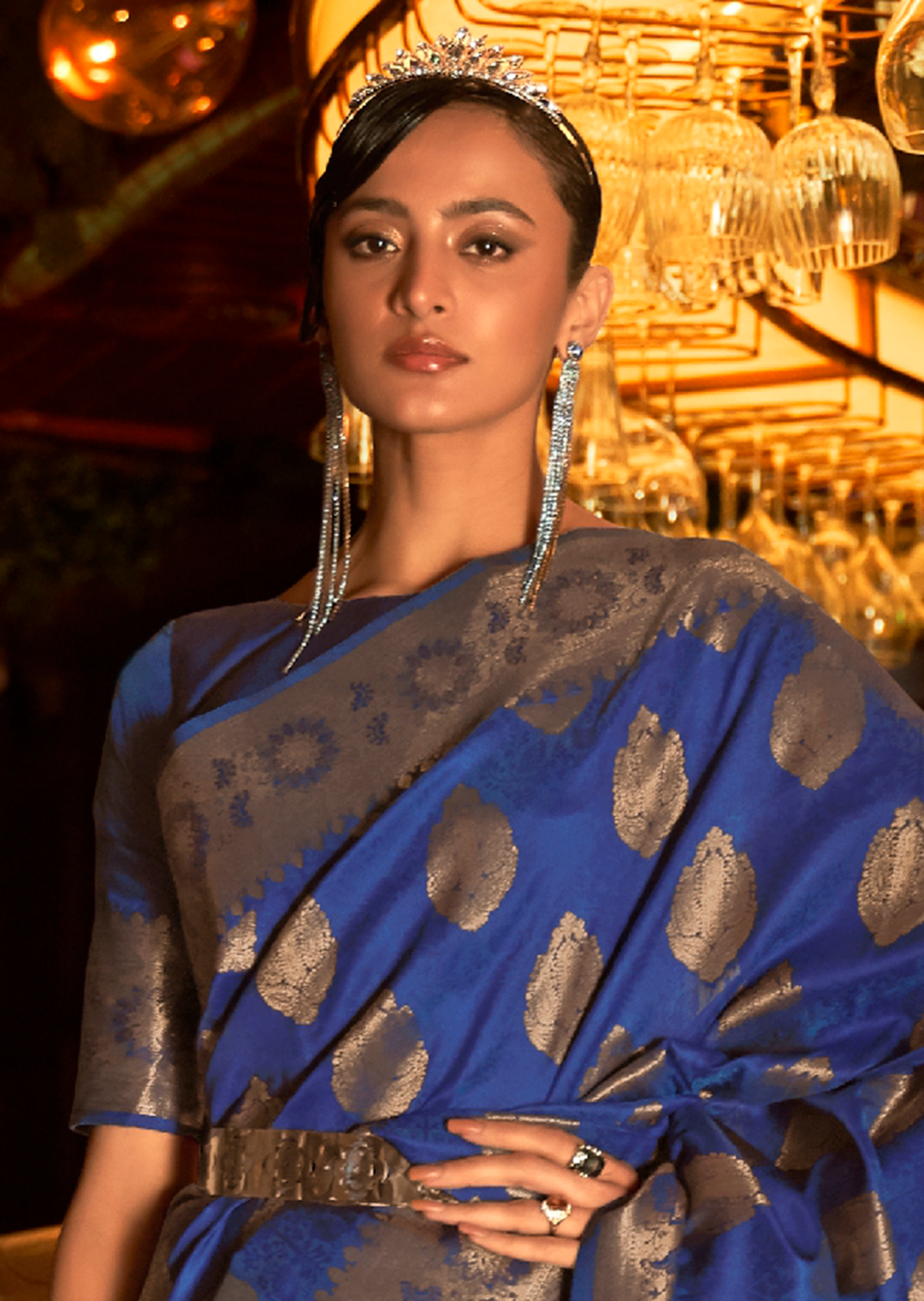 Ink Blue Zari Woven Pure Handloom Banarasi Silk Saree
