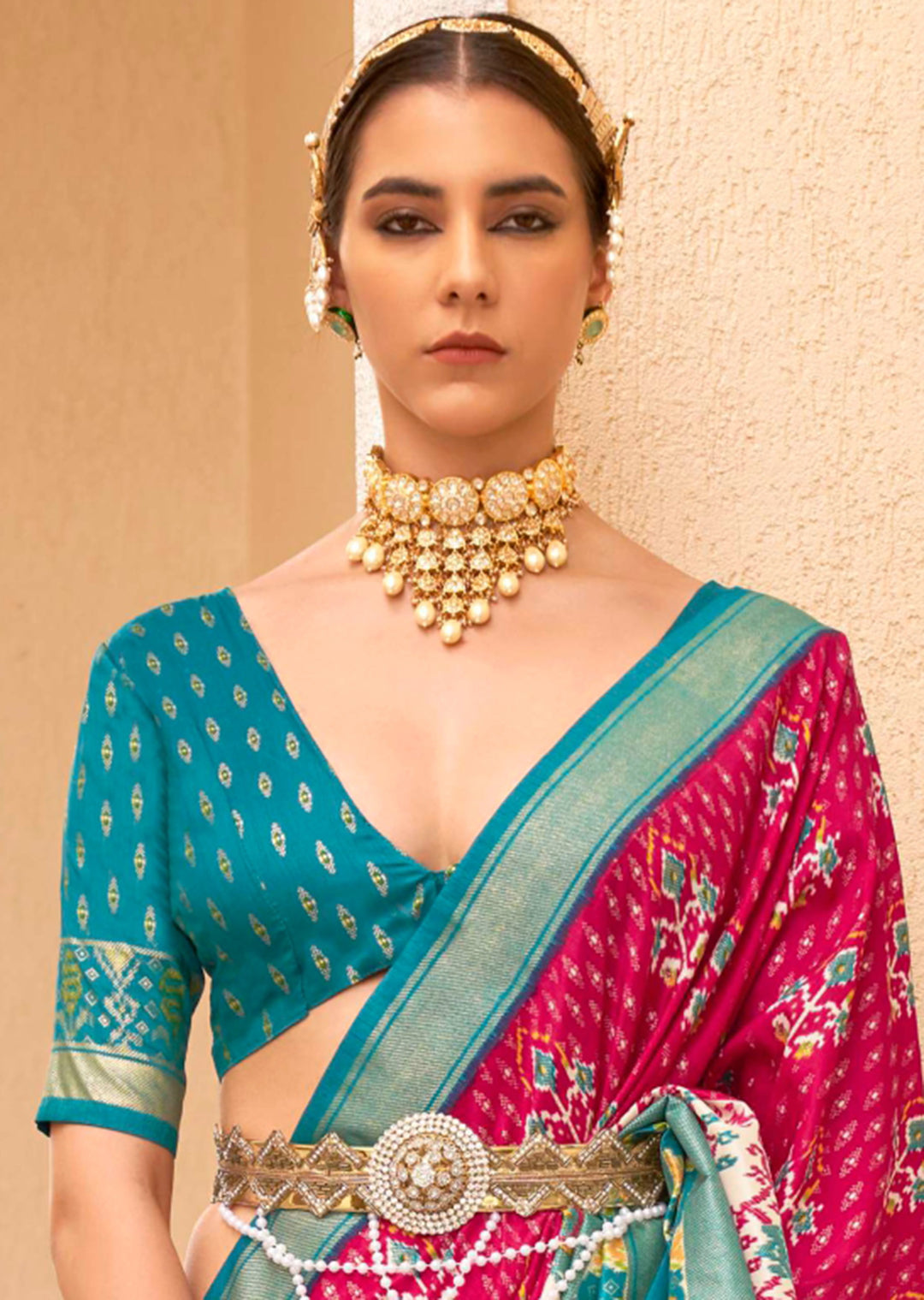 Ruby Pink Woven Traditional Patola Silk Saree