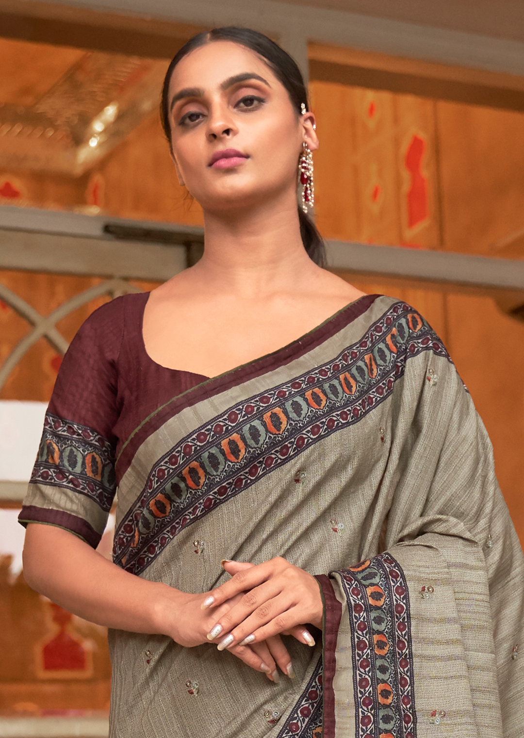 Sage Green Woven Pure Handloom Khaddi Jute Silk Saree