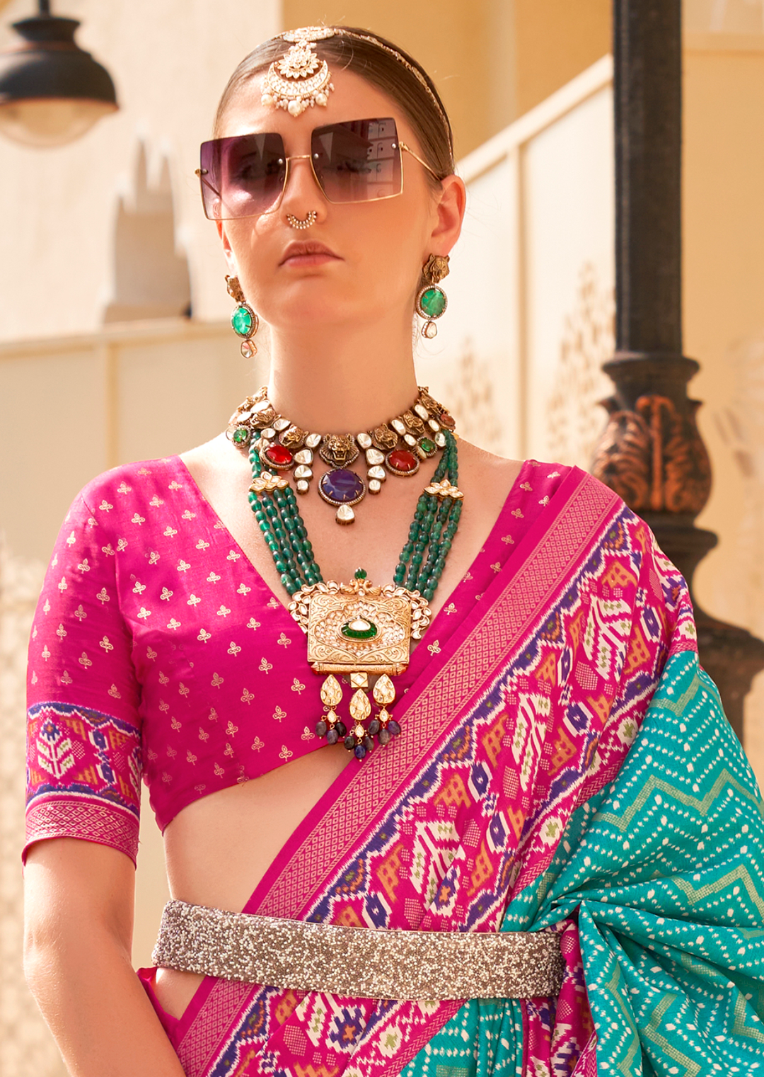 Turquoise Green Woven Patola Silk Saree