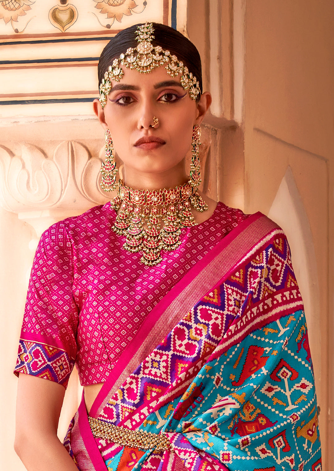 Deep Sky Blue Woven Patola Silk Saree