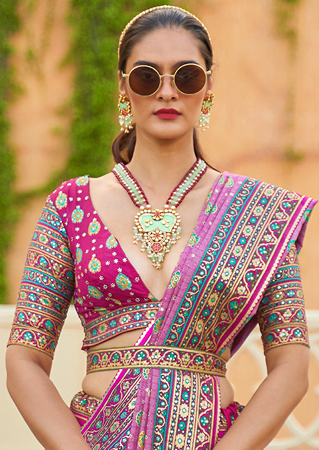 Magenta Purple Woven Traditional Rajwadi Patola Silk Lehenga