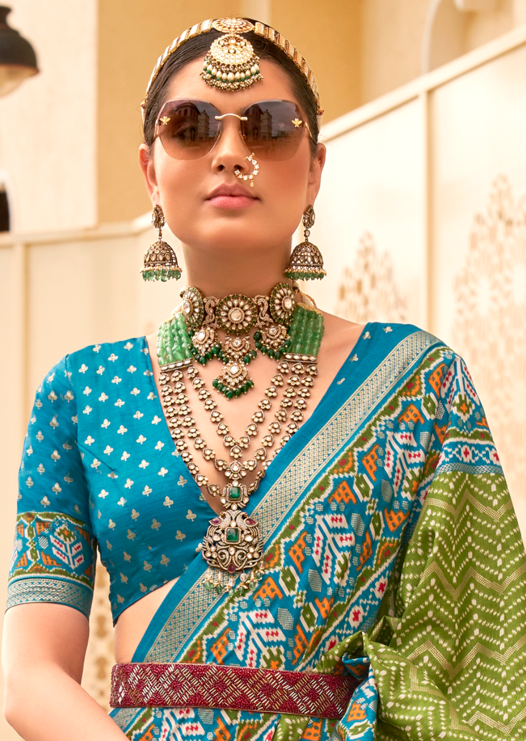 Olive Green Woven Patola Silk Saree