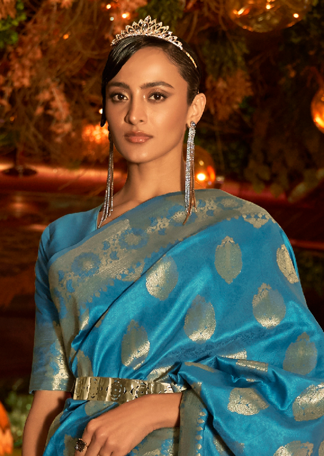 Deep Sky Blue Zari Woven Pure Handloom Banarasi Silk Saree