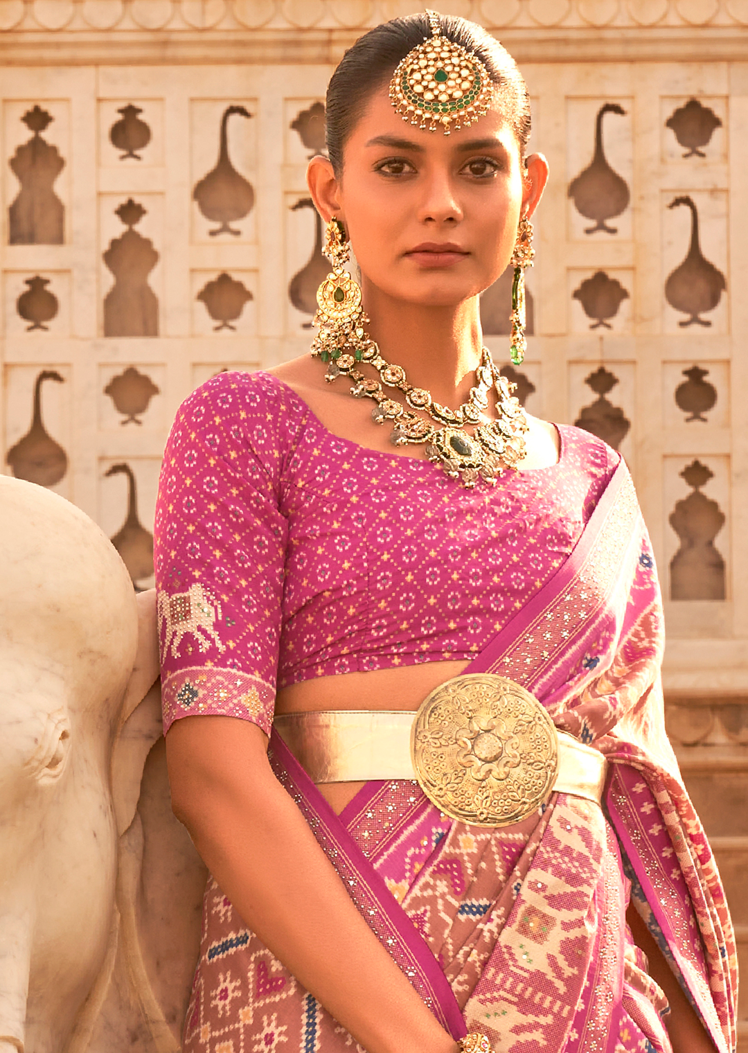 Crepe Pink Woven Royal Traditional Patola Silk Saree