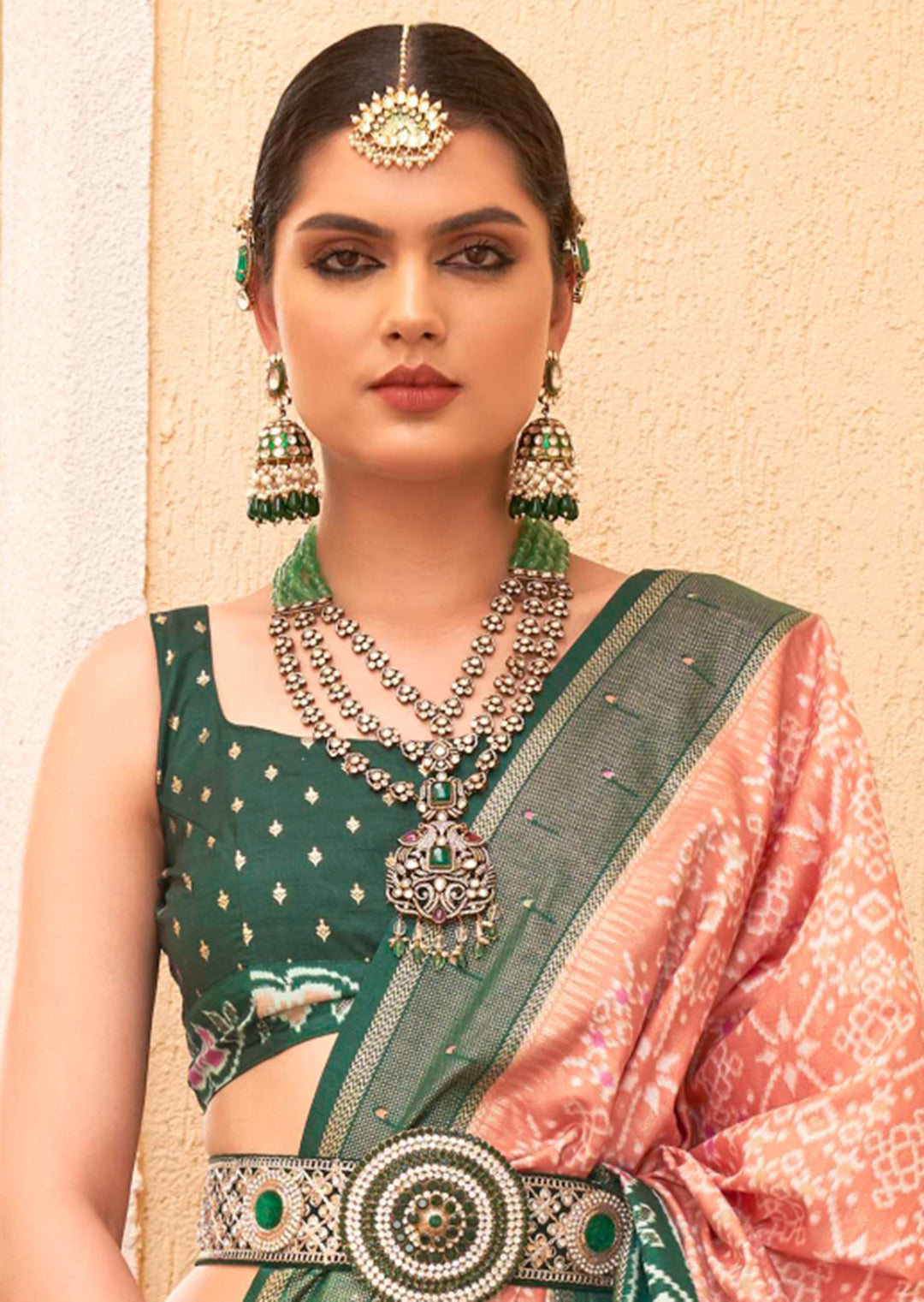 Peach Woven Traditional Patola Silk Saree