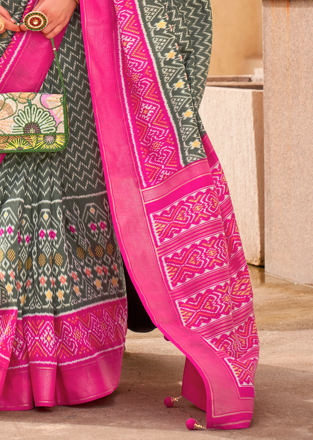 Moss Green Woven Patola Silk Saree