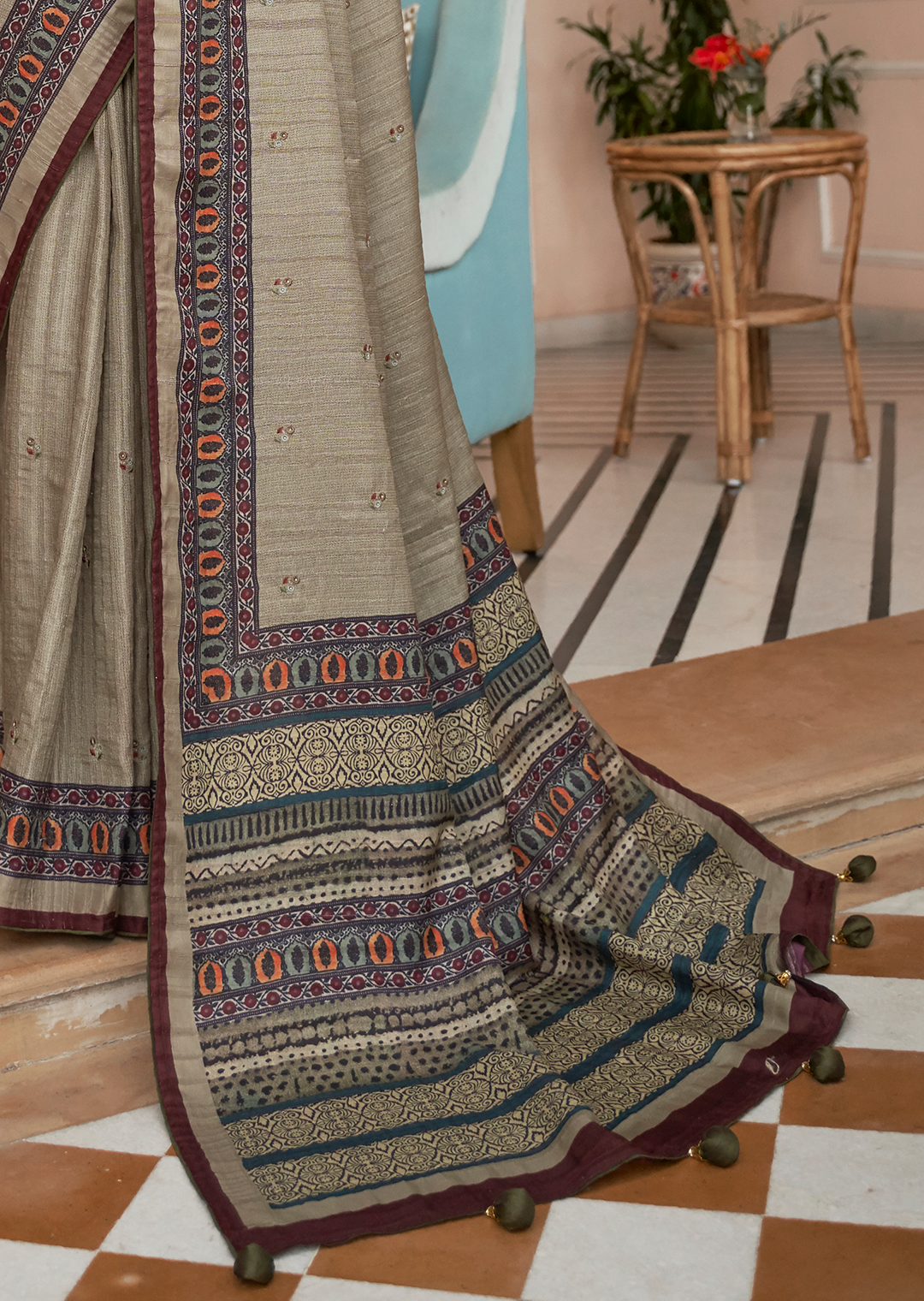 Sage Green Woven Pure Handloom Khaddi Jute Silk Saree