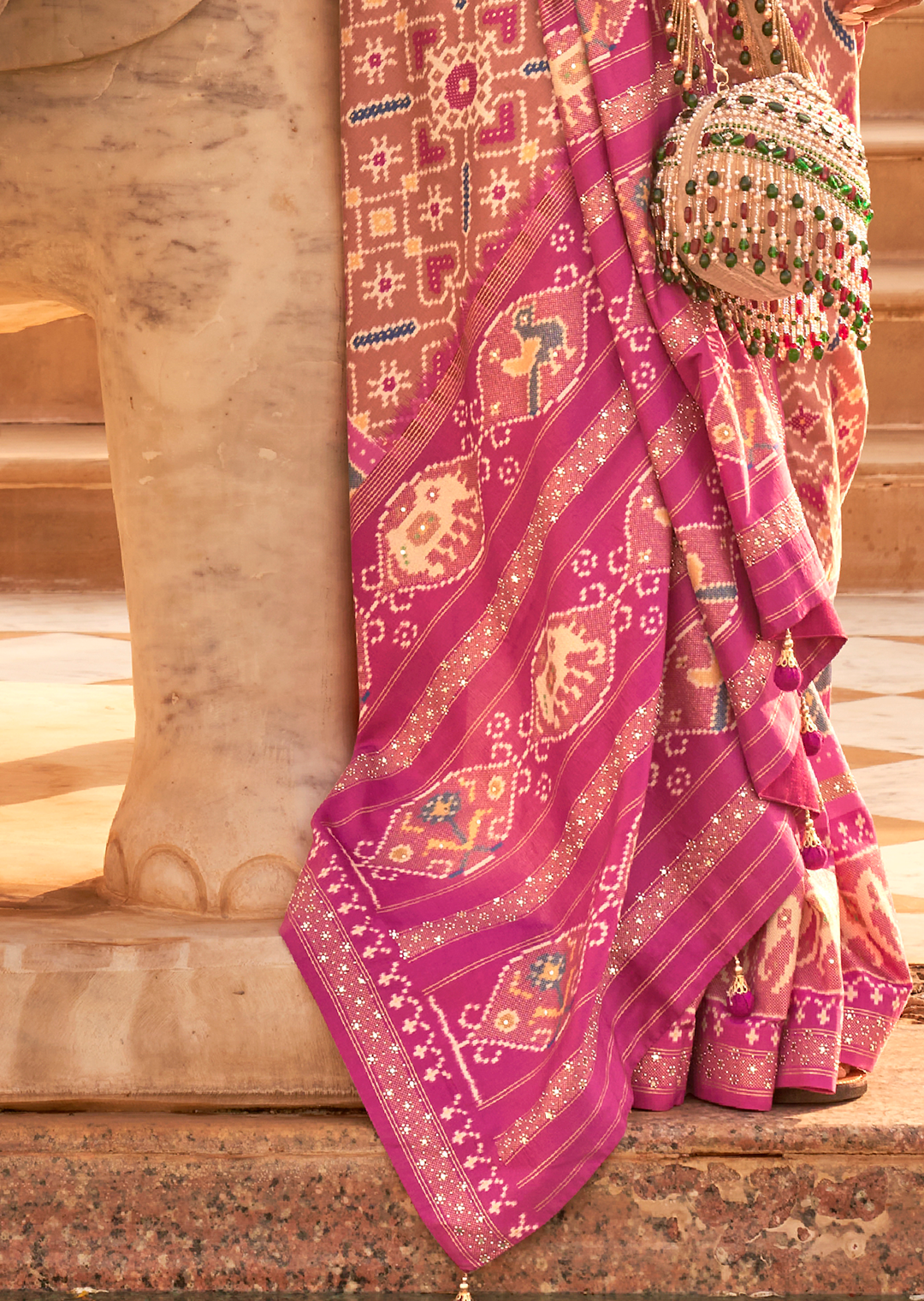 Crepe Pink Woven Royal Traditional Patola Silk Saree