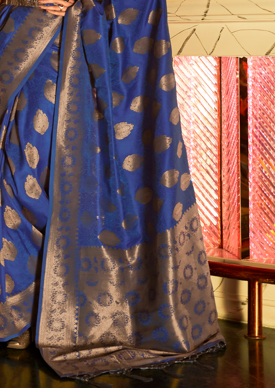 Ink Blue Zari Woven Pure Handloom Banarasi Silk Saree