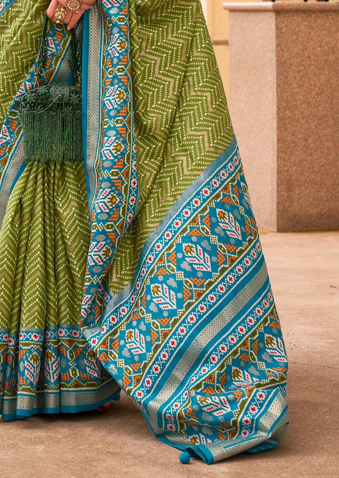 Olive Green Woven Patola Silk Saree
