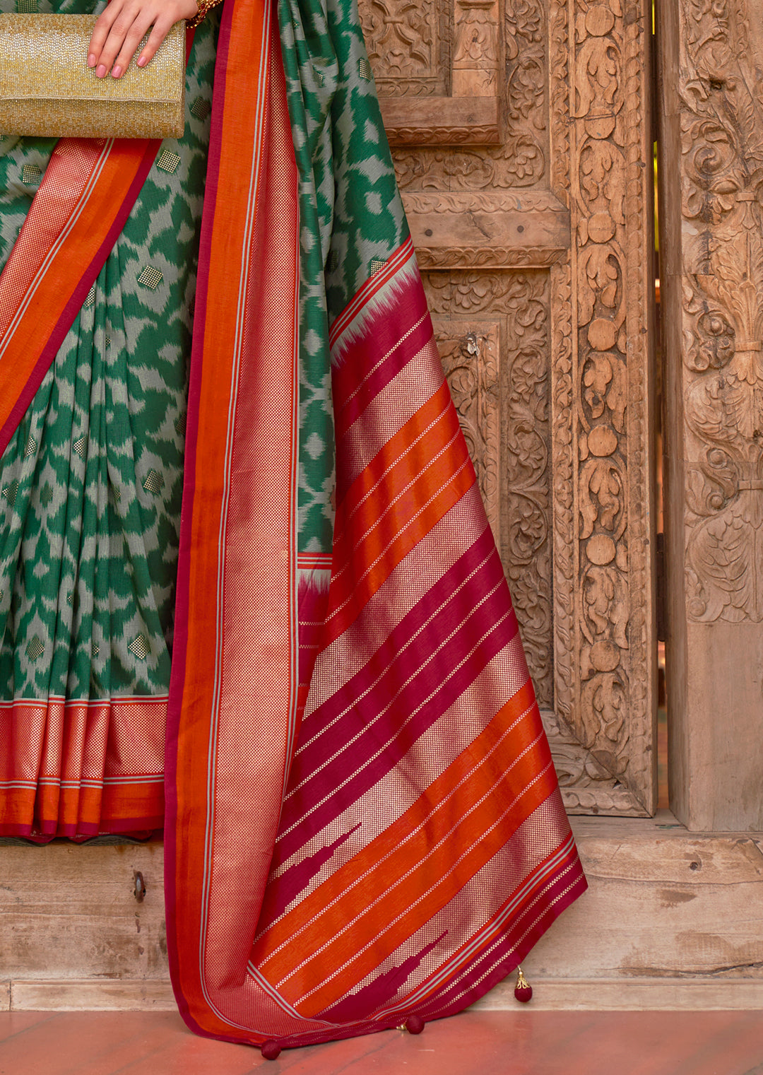 Jade Green Woven Patola Silk Saree