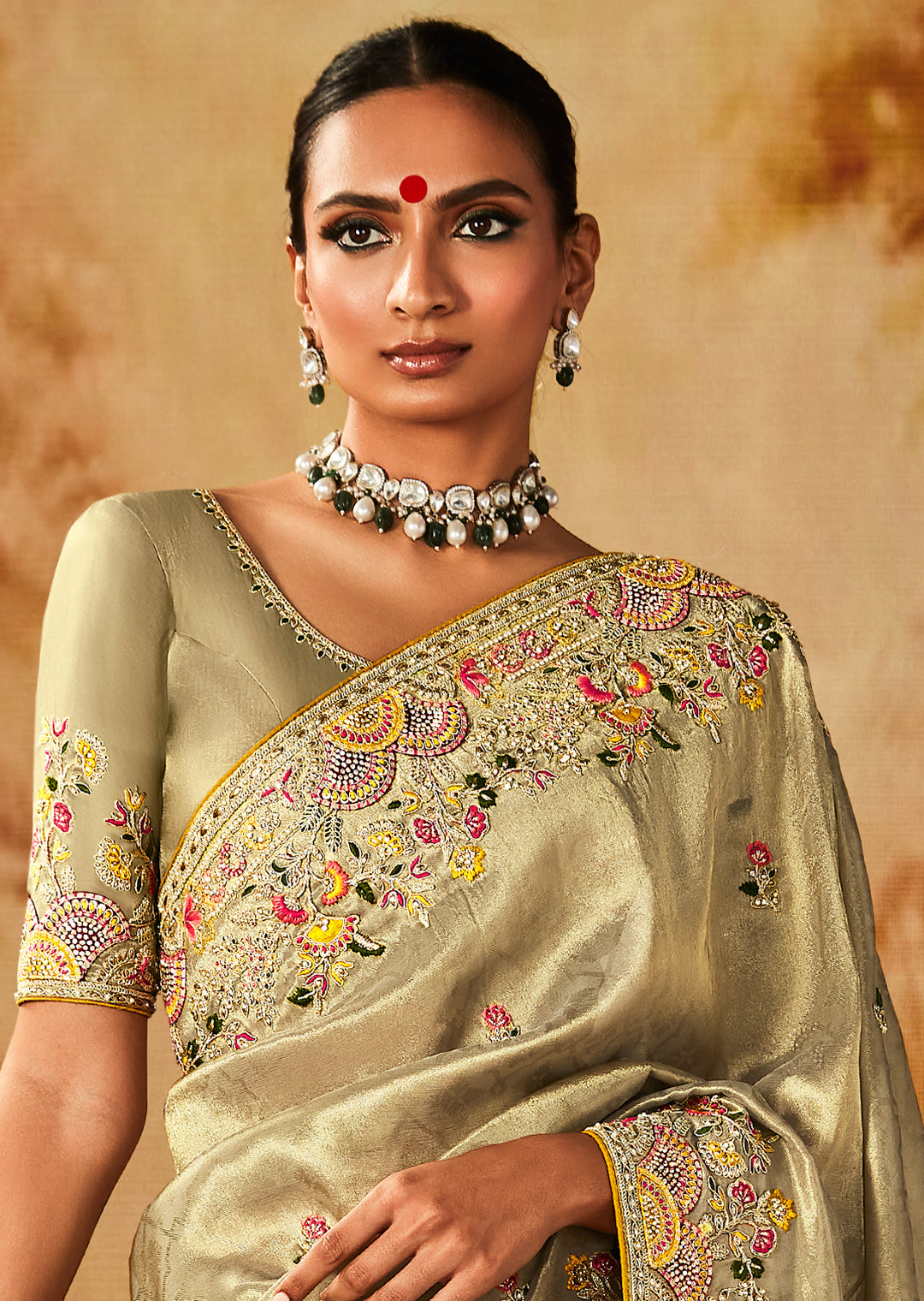 Light Tea Green Zari Woven Heavy Embroidered Designer Kanjivaram Silk Saree
