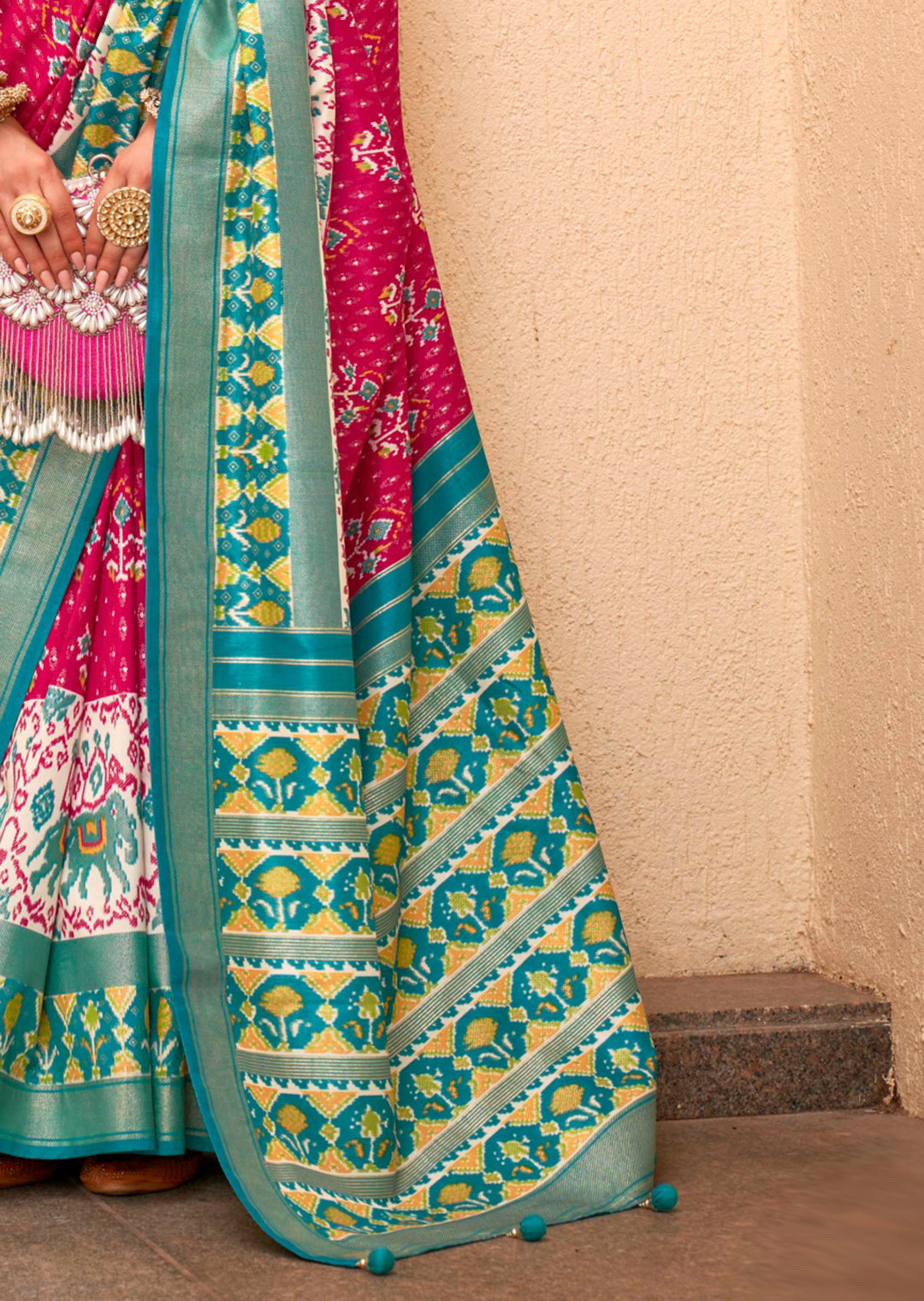 Ruby Pink Woven Traditional Patola Silk Saree