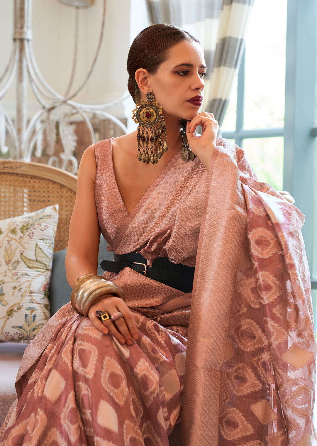 Peach Orange Woven Pure Handloom Tissue Silk Saree